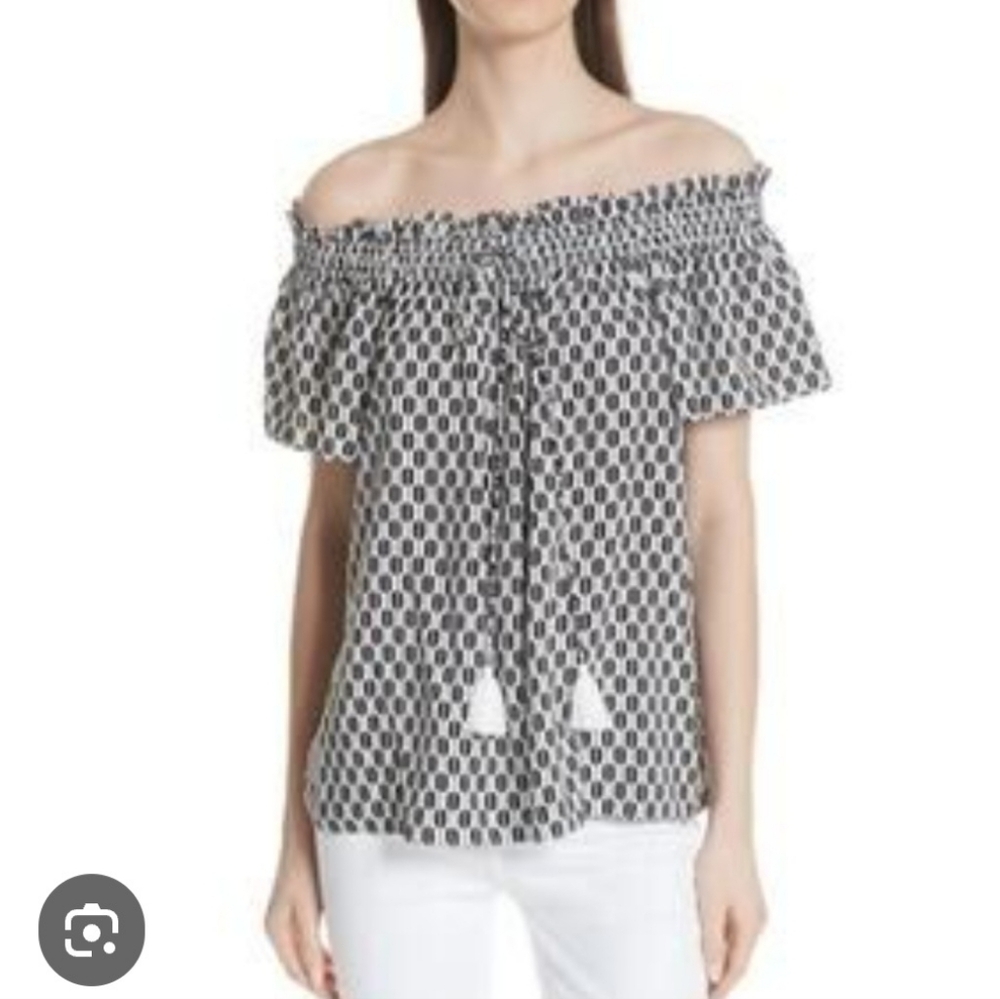 KATE SPADE Black & White Graphic Off-The-Shoulder Blouse | SZ S